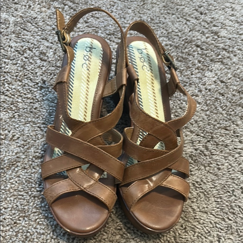 b.o.c. Brown Leather Sandals with Criss-Cross Straps